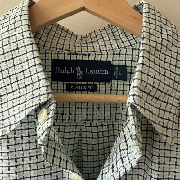 Ralph Lauren Classic Fit Button-Down Shirt Green Navy Check – Size L - Picture 4 of 9